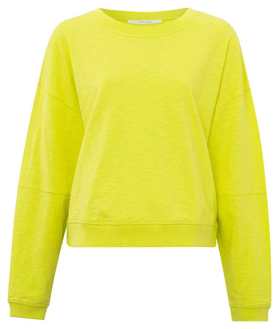 Yaya- Slub Sweatshirts  Neon Yellow -Blanc