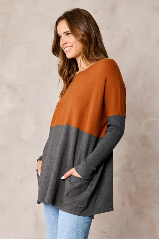 Color Block Soft Knit Oversized Sweater Top