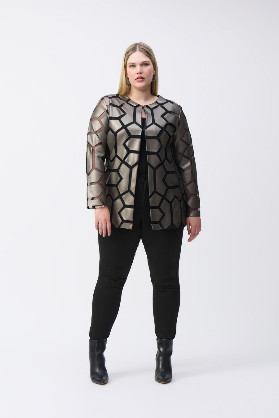 Joseph Ribkoff - Laser-Cut Leatherette on Mesh Jacket