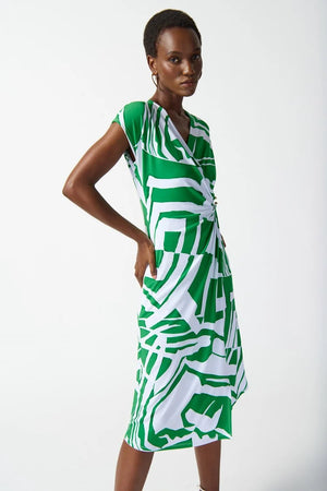 Silky Knit Abstract Print Wrap Dress- Joseph Ribkoff