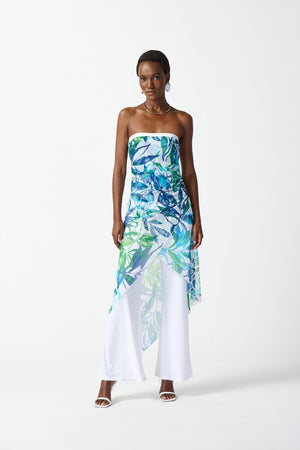 Joseph Ribkoff-Mesh And Silky Knit Tropical Print Jumpsuit