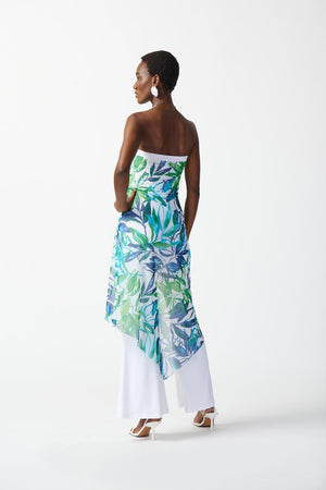 Joseph Ribkoff-Mesh And Silky Knit Tropical Print Jumpsuit