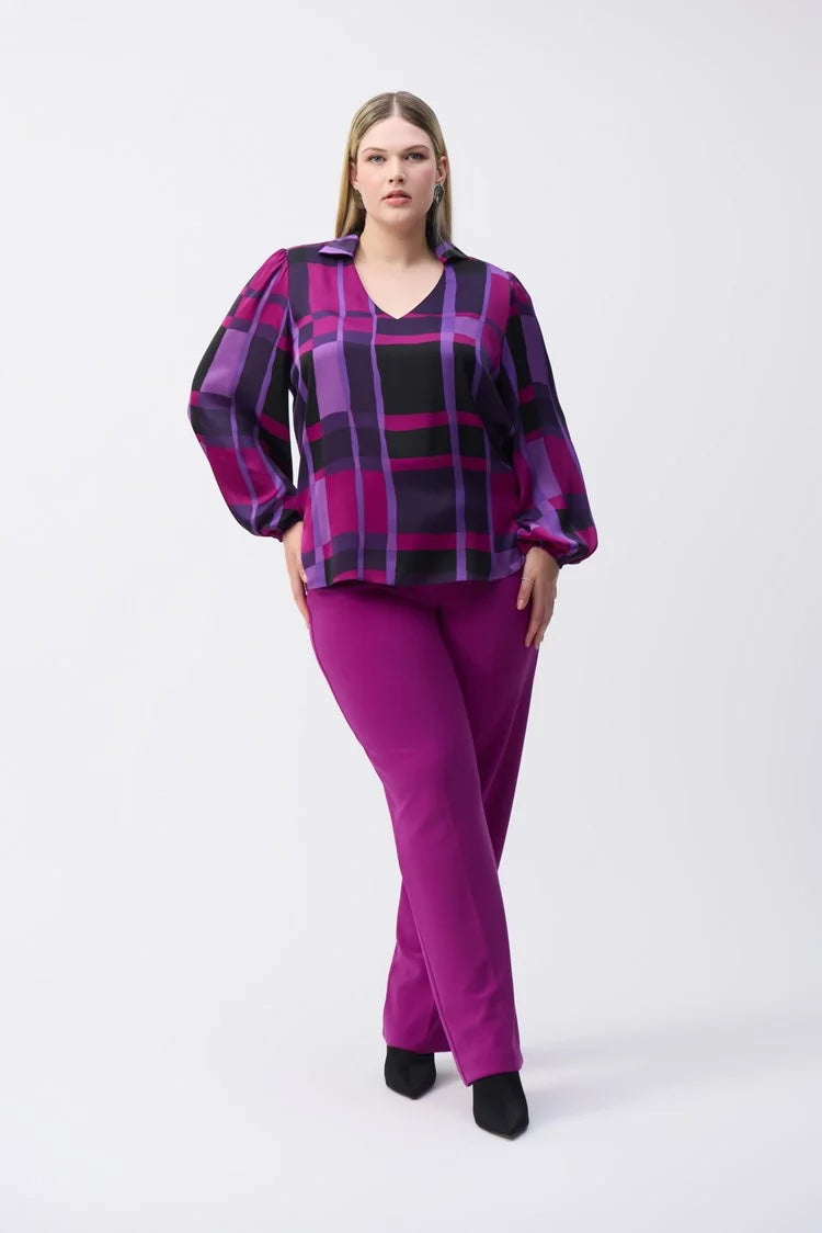 Satin Abstract Plaid Print Top - Joseph Ribkoff