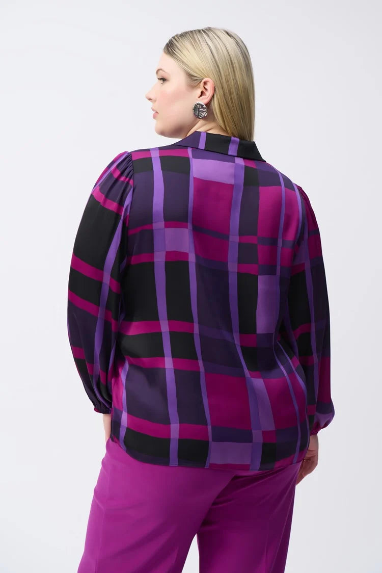 Satin Abstract Plaid Print Top - Joseph Ribkoff