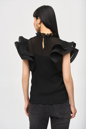 Joseph Ribkoff- Chiffon Pleated Top With Ruffled Sleeves