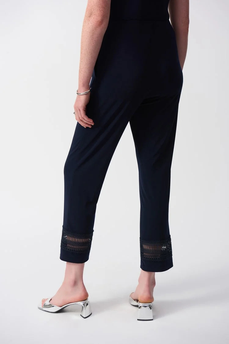 Silky Knit Straight Pants With Guipure Detail