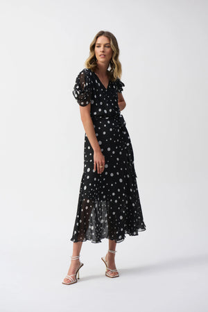 Joseph Ribkoff - Chiffon Dot Print Wrap Dress