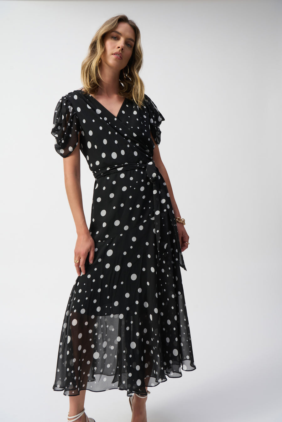 Joseph Ribkoff - Chiffon Dot Print Wrap Dress