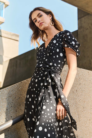 Joseph Ribkoff - Chiffon Dot Print Wrap Dress