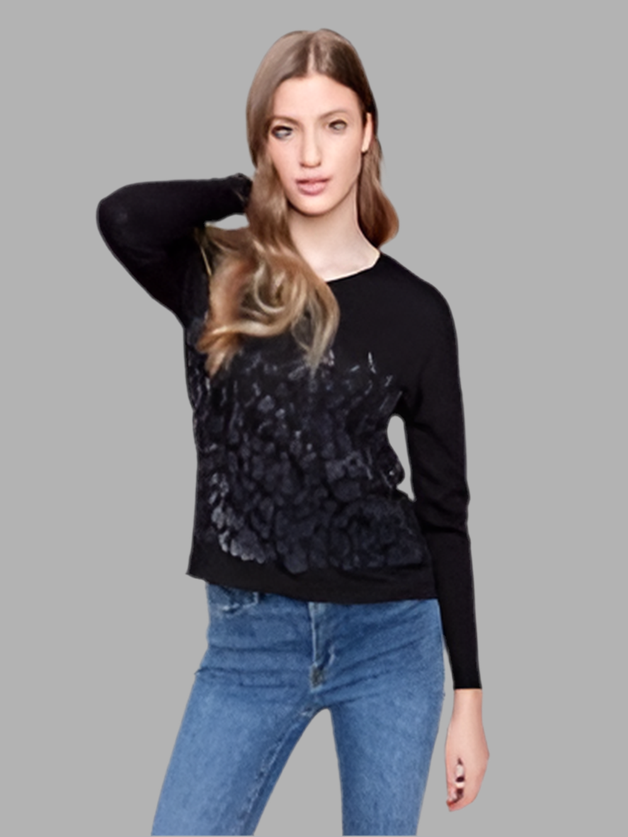 Printed Basic V-Neck Knit Top With Drop Shoulder