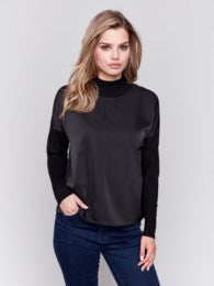 Satin Knit Top with Mock Neck