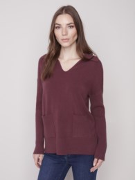 V-Neck Collar Sweater- Port
