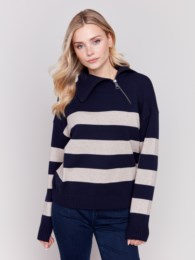 Striped Sweater with Zipper Detail