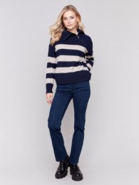 Striped Sweater with Zipper Detail