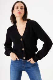 Cotton Black Button Up Cardi