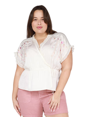 Erika Embroidered Wrap Top - Size Inclusive