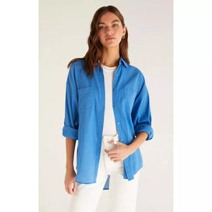 Lalo Gauze Button Up Top Federal Blue