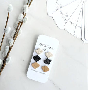 That's Sew Me - Neutral Fan Trio Stud Pack, Polymer Clay Earrings