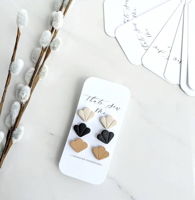 That's Sew Me - Neutral Fan Trio Stud Pack, Polymer Clay Earrings