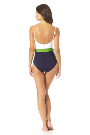 Belted Scoop Neck One Piece Swimsuit